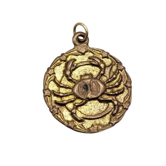 Cancer Sterling Vermeil Pendant Vinage Gold Tone 925 Silver Zodiac Crab Chatm - Picture 1 of 6